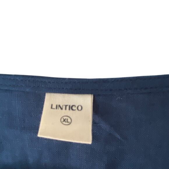 Lintico Linen Luna Dress Button Top Gathered Waist Navy Blue size XL - Picture 4 of 11
